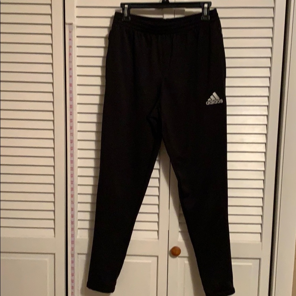 Adidas black soccer pants M zipper legs pockets